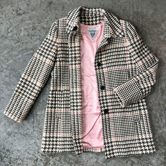Marvin Richards Jackets & Blazers - Marvin Richards  Vintage Pink Houndstooth Wool Blend Coat Jacket Women's XL